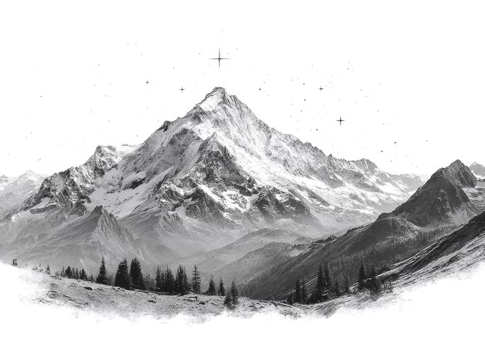 Snowy Mountain Peaks Under Starry Sky