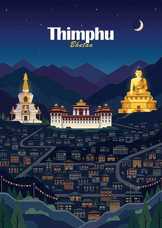 Thimphu Bhutan Cityscape at Night