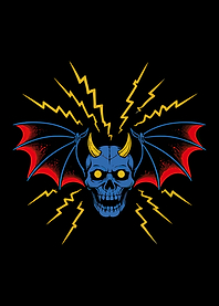 Blue Devil Skull with Wings and Lightning