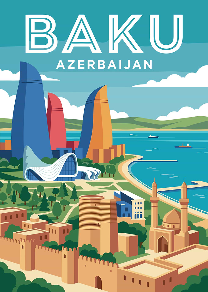 Baku Azerbaijan Cityscape Poster