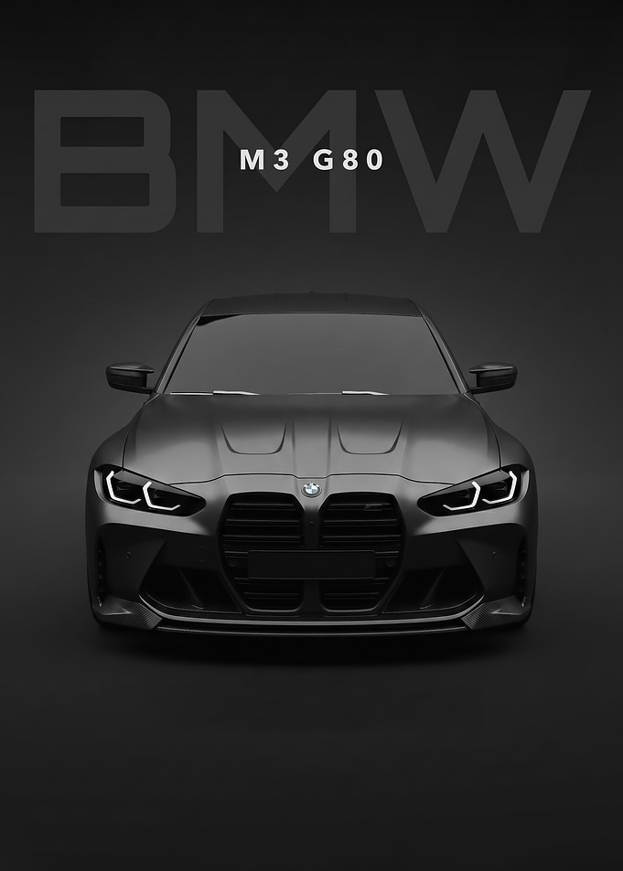 sleek black BMW M3 G80 Front View