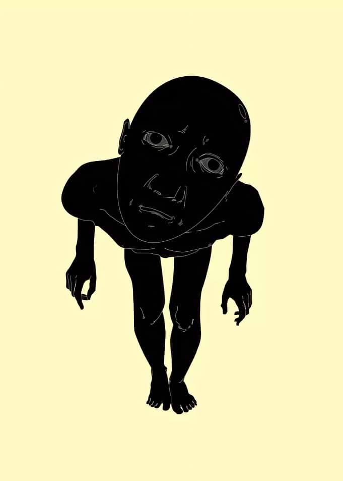 Creepy Black Figure with Wide Eyes