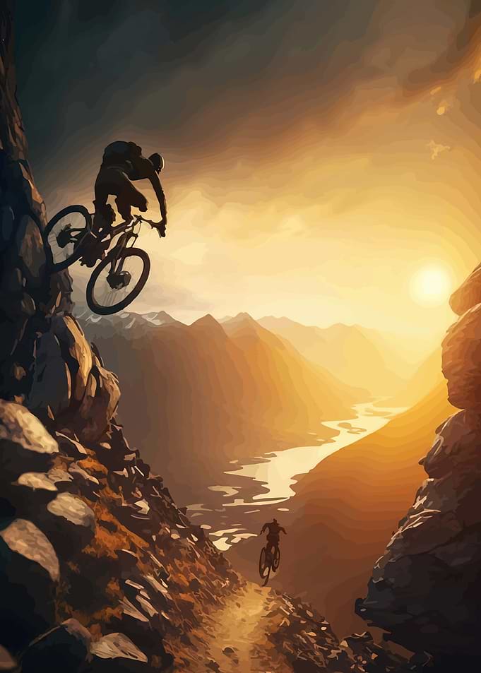 Mountain Biker Jumping at Sunset