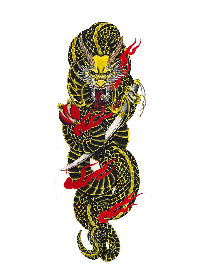 Dragon with Sword Tattoo Design