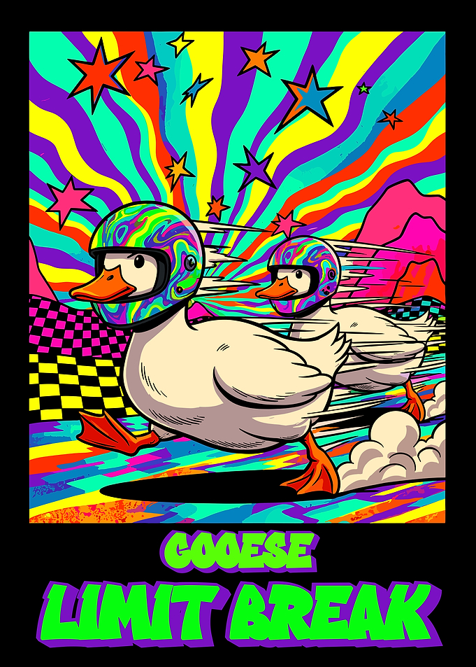 Ducks Racing with Psychedelic Background
