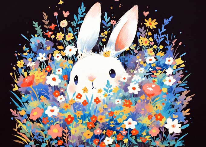 Cute Bunny in a Field of Flowers