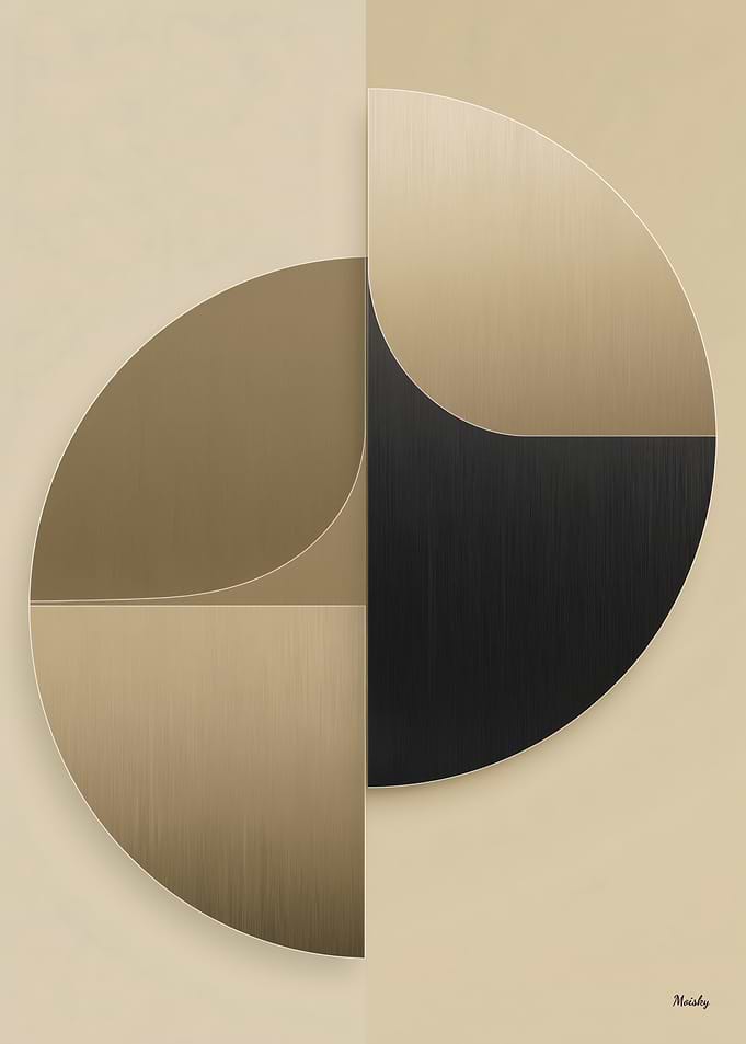 Japandi Luxury Geometric Balance No. 02 – Minimal Black and Gold Abstract Wall Art