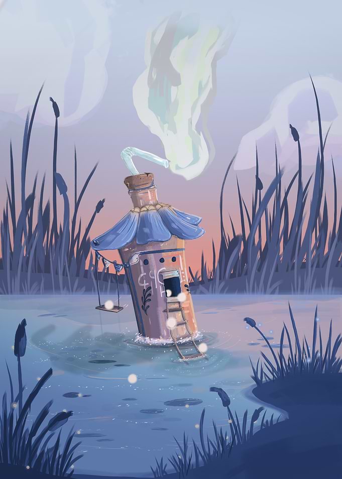 Magical Potion Bottle House in a Swamp