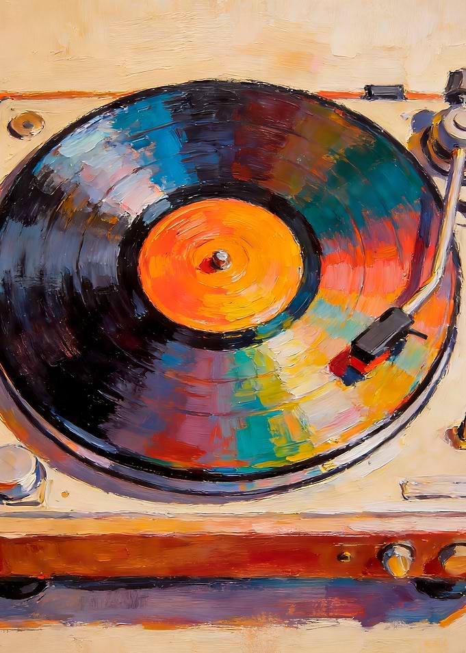 Colorful Vinyl Record on Turntable