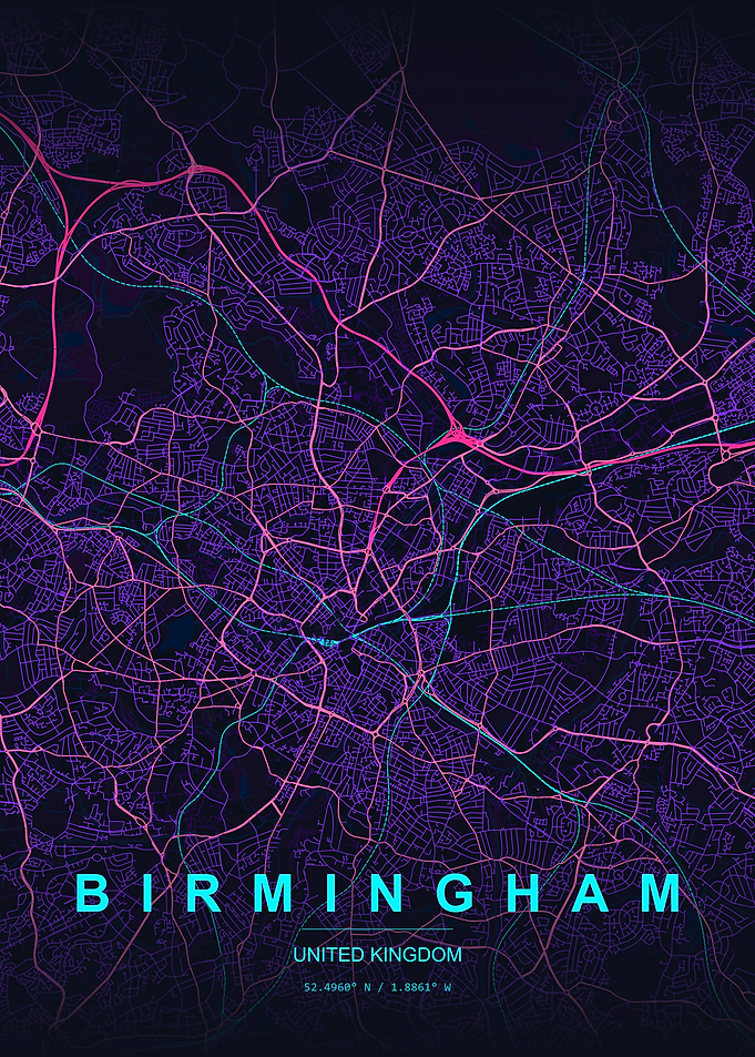 Birmingham City Map Neon Art
