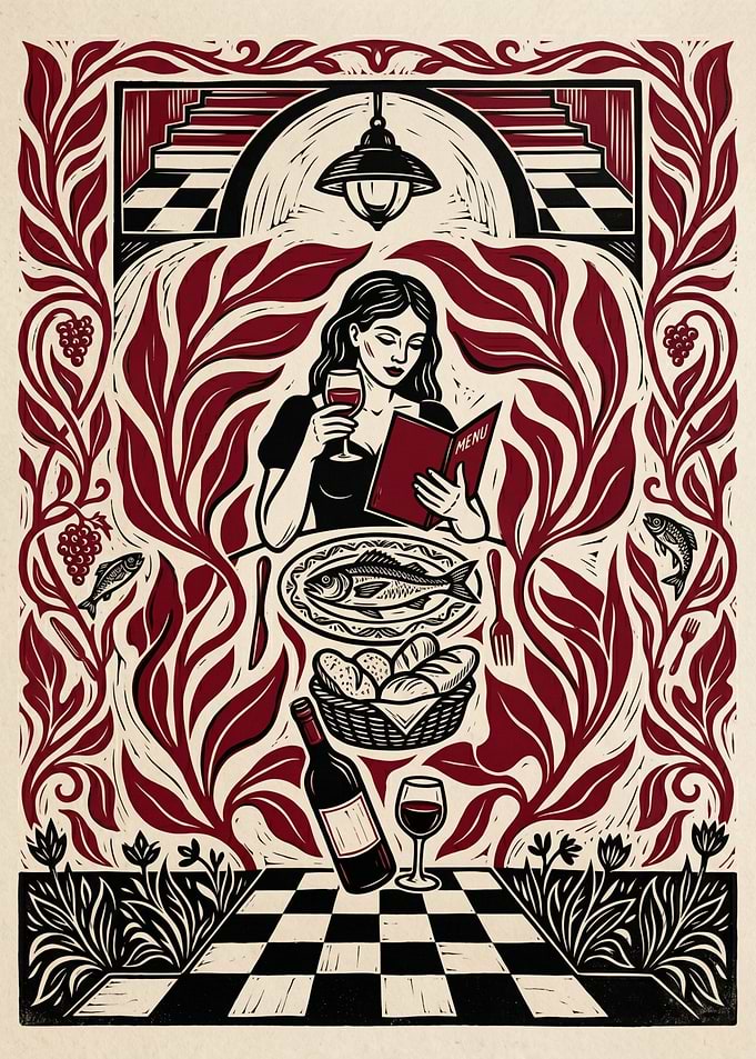 Woman reading menu at restaurant