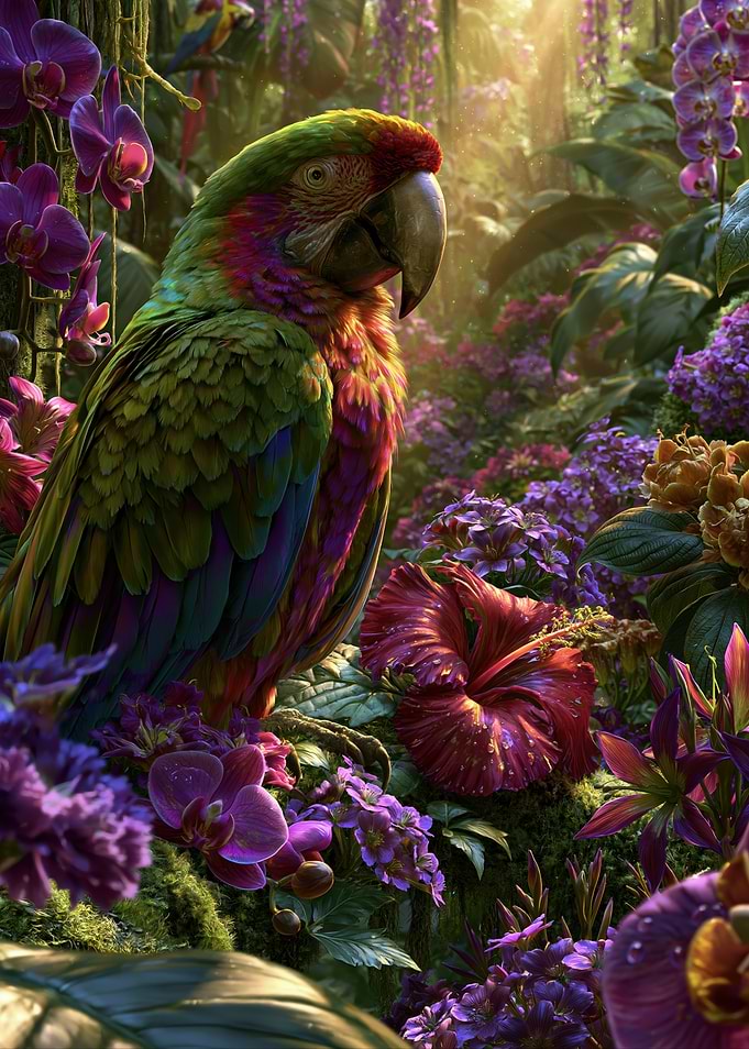 Vibrant Macaw in a Lush Tropical Rainforest