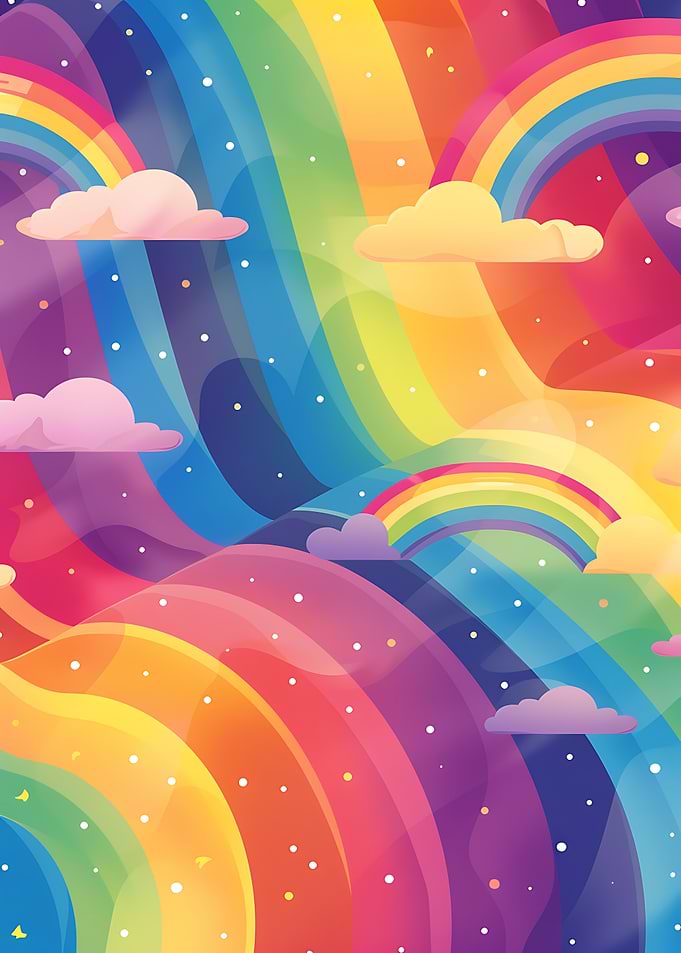 Vibrant Rainbow Waves with Clouds