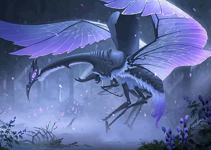 Mystical Insectoid Creature in Misty Forest