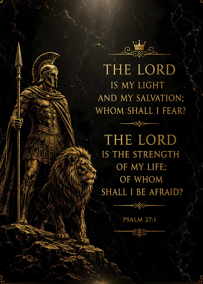 Warrior and Lion with Bible Verse