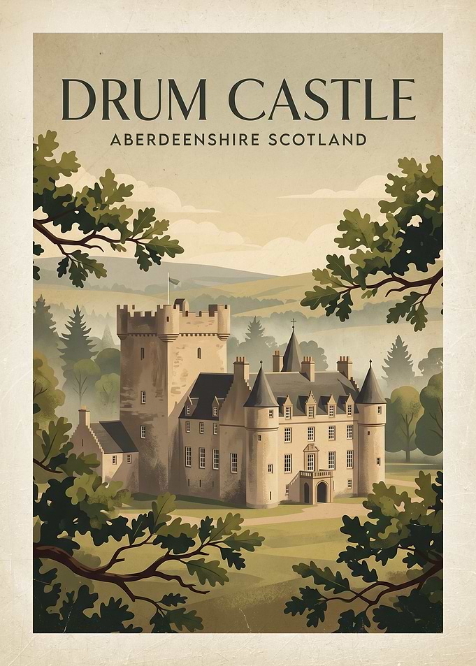 Drum Castle Aberdeenshire Scotland Vintage Poster