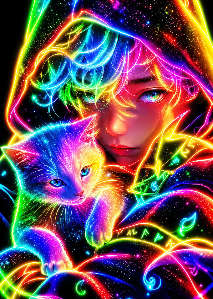 Neon Galaxy Witch & Cosmic Cat