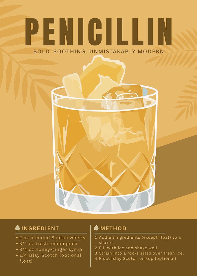 Penicillin Cocktail Poster – Minimalist Scotch Whisky Wall Art
