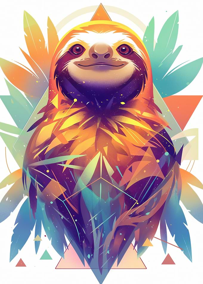 Colorful Sloth Geometric Art