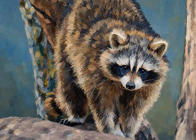 Raccoon on a branch painting