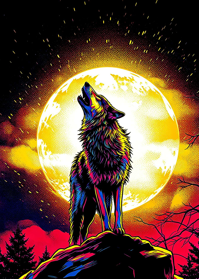 Wolf Howling at the Moon