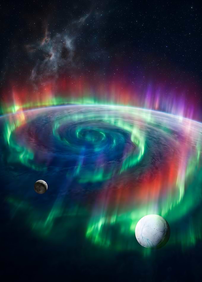 Alien Planet with Aurora and Moons