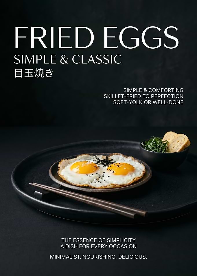 Simple Fried Eggs with Japanese Text poster
