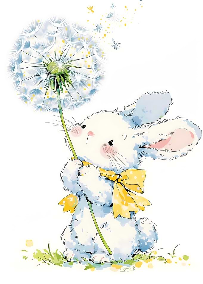Cute Bunny Holding a Dandelion