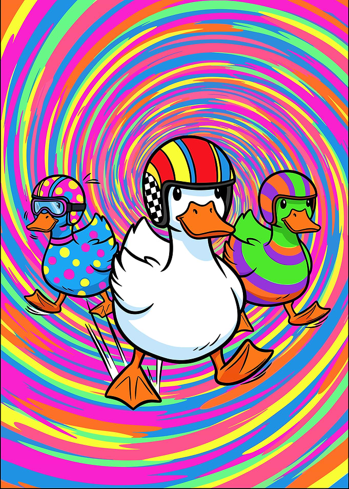 Ducks in Racing Helmets