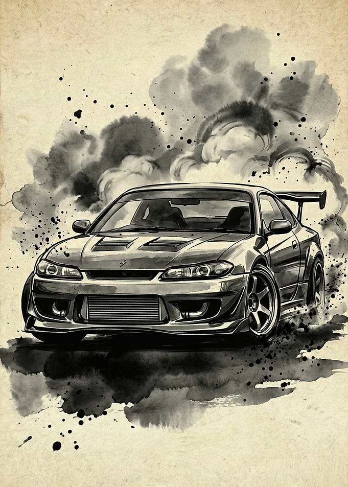 Drifting Car with Smoke poster design art