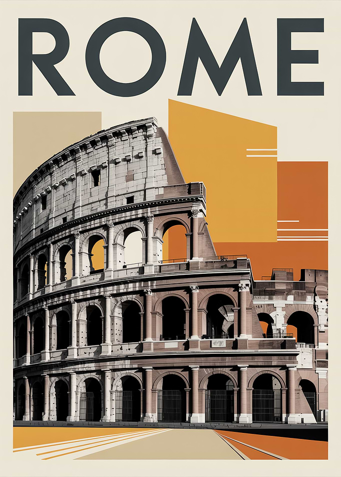 Vintage Rome Colosseum Travel Poster