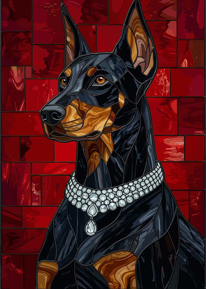 Doberman with Diamond Necklace