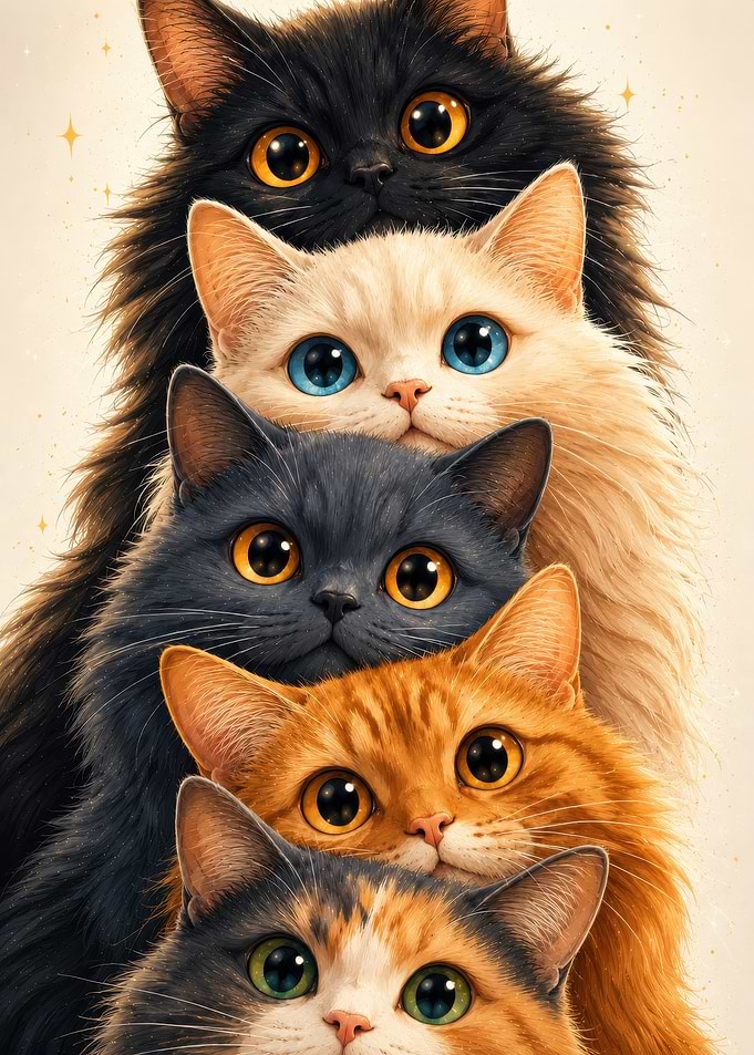 Stack of Adorable Cats