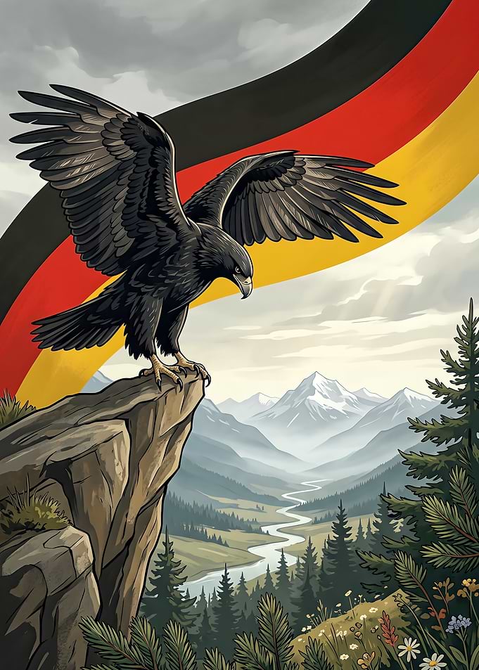 Eagle on Cliff with German Flag
