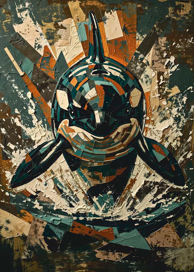Orange Teal Jumping Orca Collage