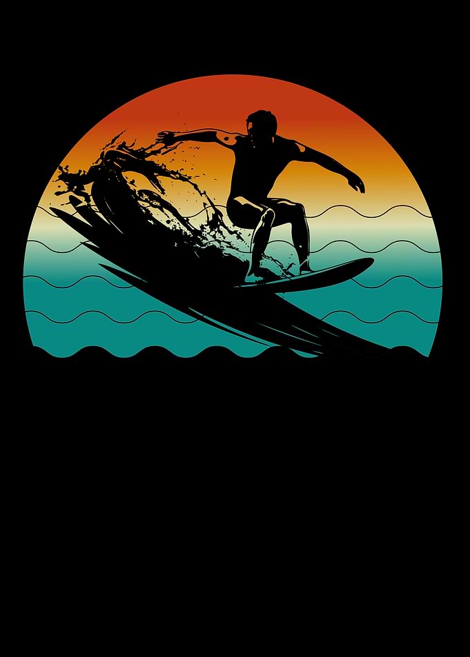 Surfer riding a wave at sunset