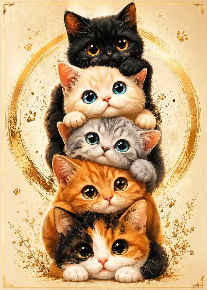Stack of Adorable Kittens