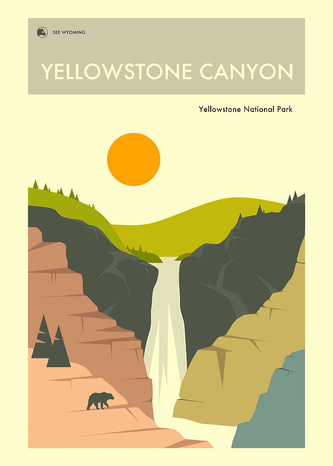 Yellowstone Canyon Waterfall Vintage Poster