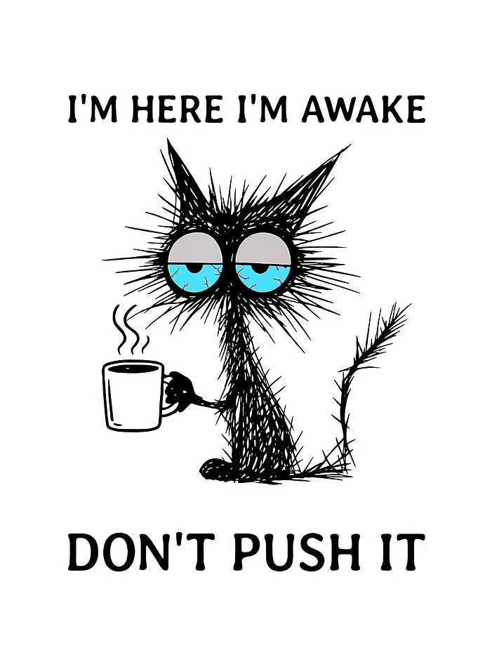 Tired Cat with Coffee