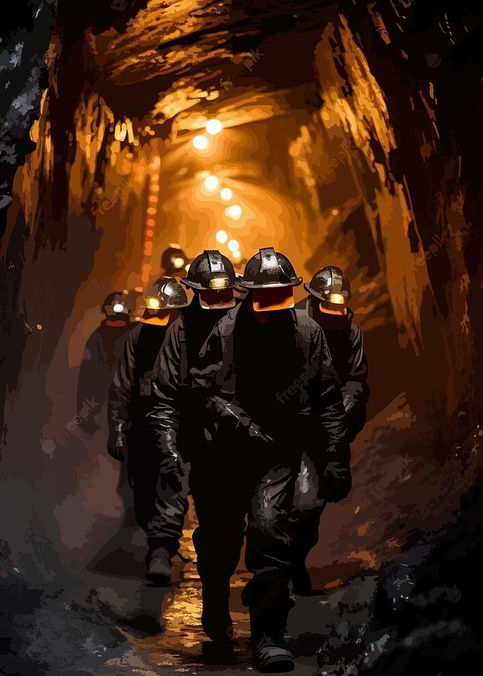 Miners in a dark tunnel