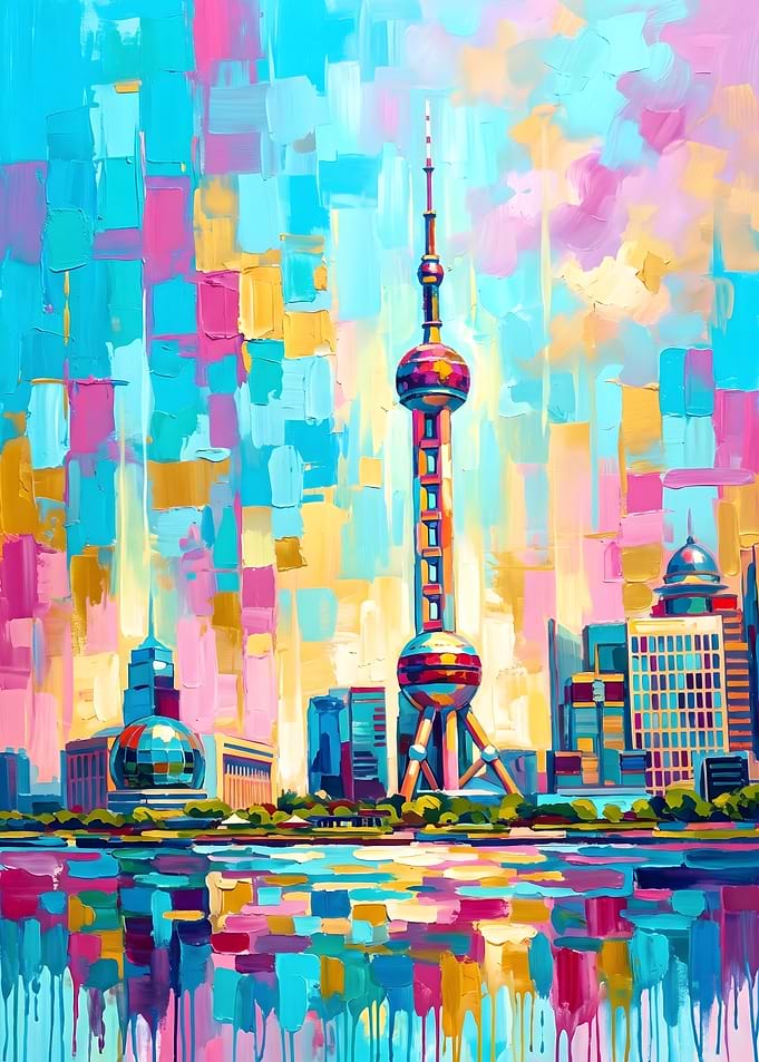 Colorful Shanghai Skyline Painting