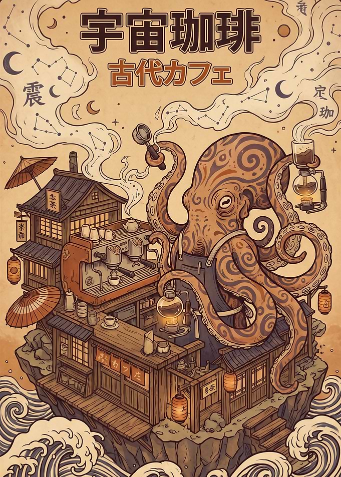 Octopus Barista in a Cosmic Cafe
