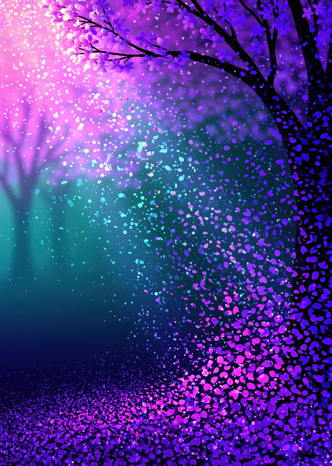 Magical Forest with Falling Petals