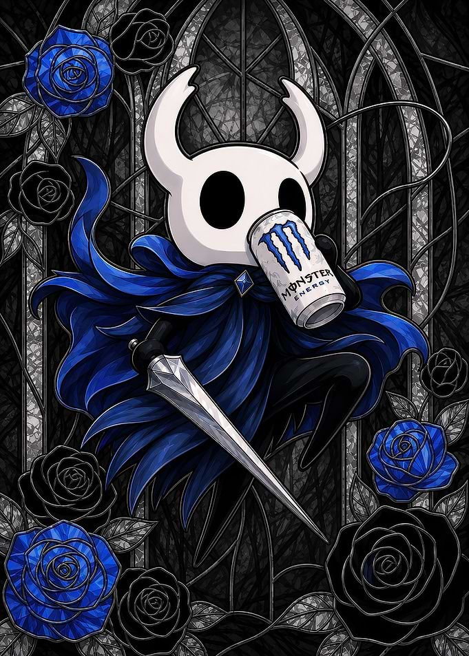 Hollow Knight Character Drinking Monster Energy
