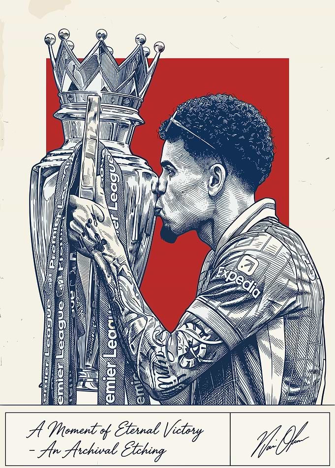 Footballer kissing Premier League trophy