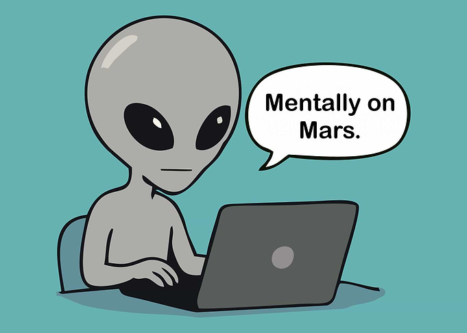Alien on Laptop Mentally on Mars