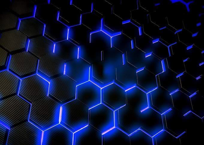 Abstract Hexagonal Grid with Blue Neon Lights