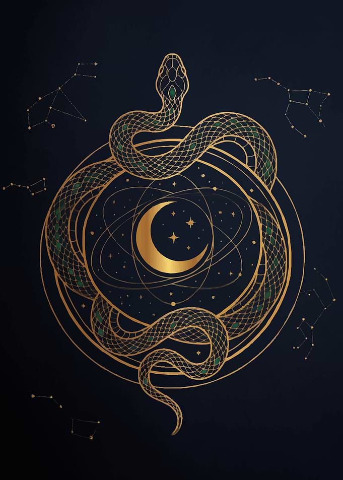 Mystical Snake and Celestial Moon