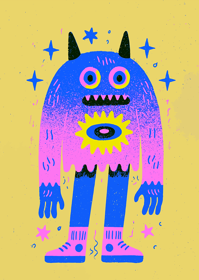 Cute Blue and Pink Monster with Stars