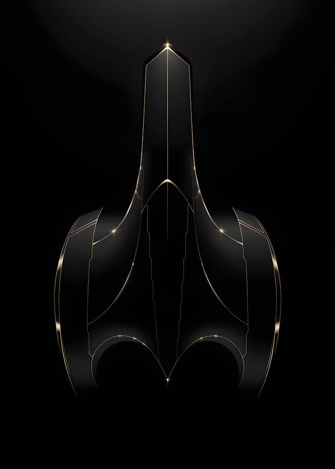 Obsidian Beacon — Gold-Edged Futuristic Starship Silhouette